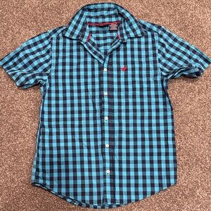 Wrangler Kids Blue Checkered Button Down Shirt